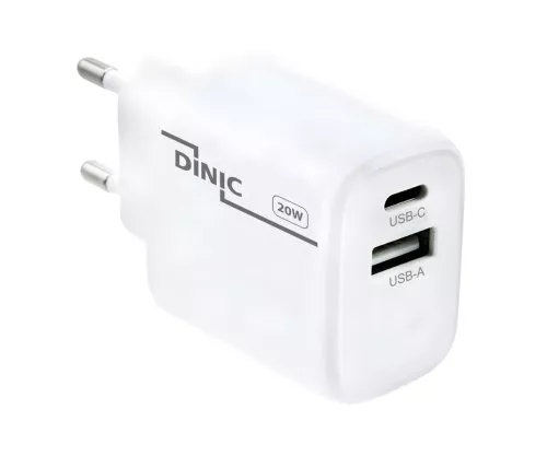 USB C+A laadija/toiteallikas 20W, PD, valge, karp Power Delivery, valge, DINIC Box